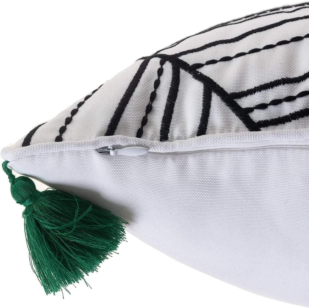 Tropical Leaves Embroidered Outdoor Pillow Cover 17"x 17"Set 2 Black White Mid Century Modern Polyester Set Removable