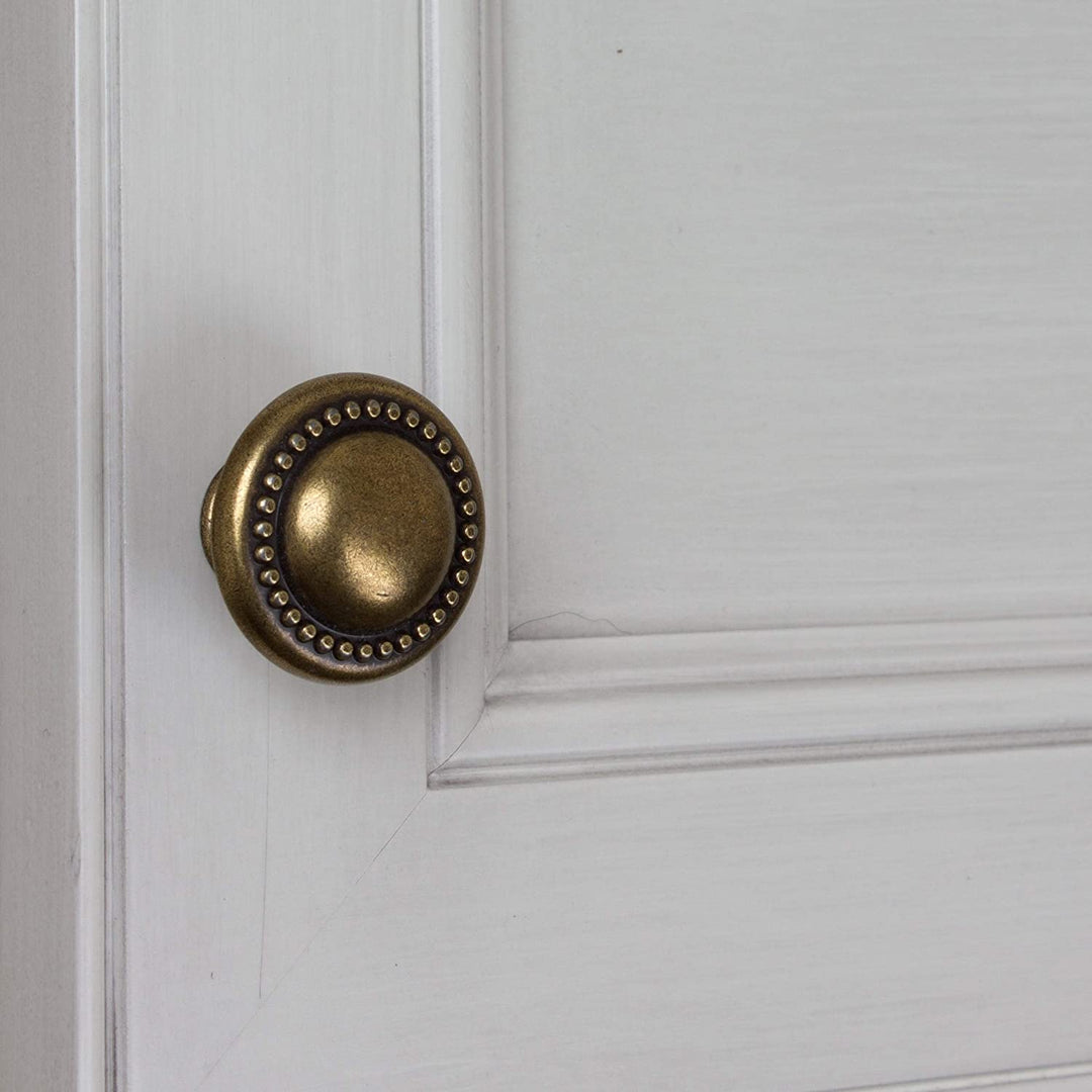 5 Pack 1 1/4 Antique Round Beaded Cabinet Knobs Traditional Zinc Brass Finish - Diamond Home USA