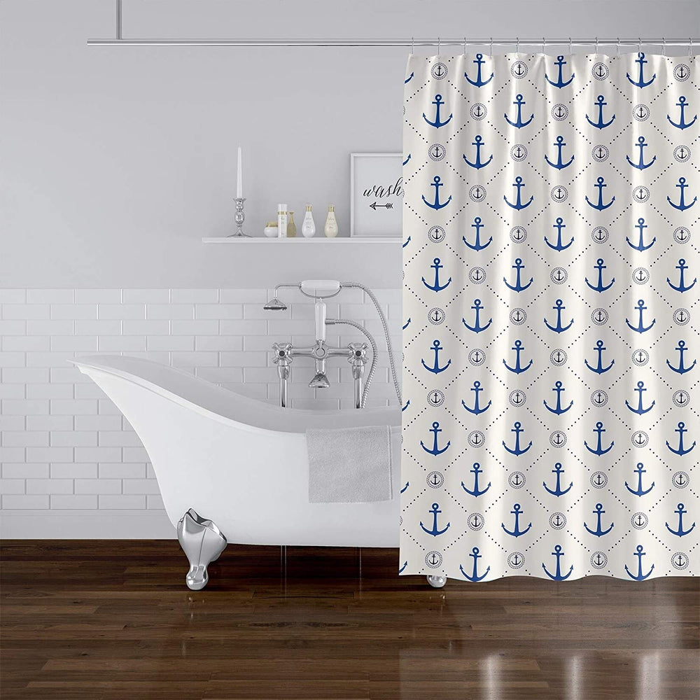 MISC Anchor Chief Ivory Blue Shower Curtain by 71x74 Off/White Geometric Nautical Coastal Polyester