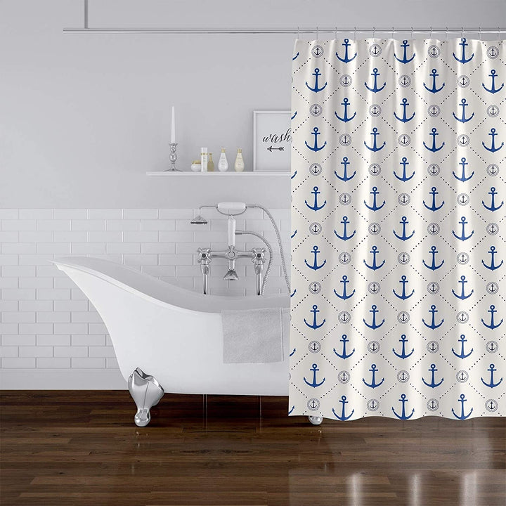MISC Anchor Chief Ivory Blue Shower Curtain by 71x74 Off/White Geometric Nautical Coastal Polyester