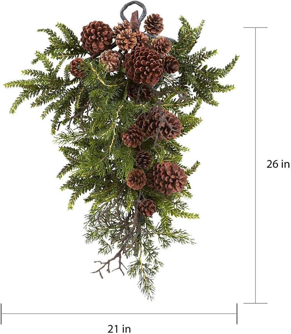 26 inch Pine/Pine Cone Teardrop Wreath Brown Plastic Polyester - Diamond Home USA