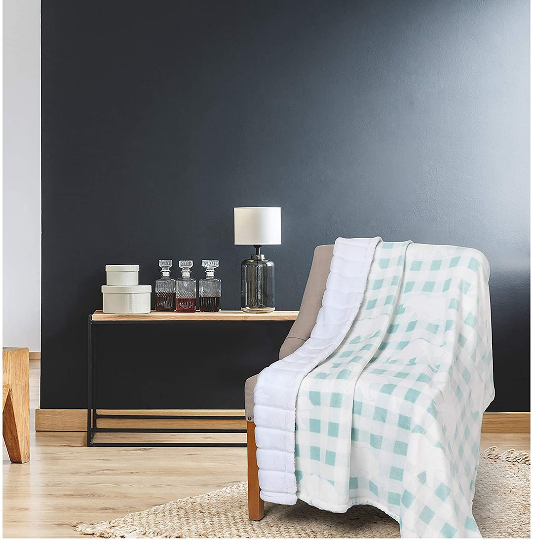 Throw Aqua Plaid Bear Blue Animal Casual Cotton Blend - Diamond Home USA