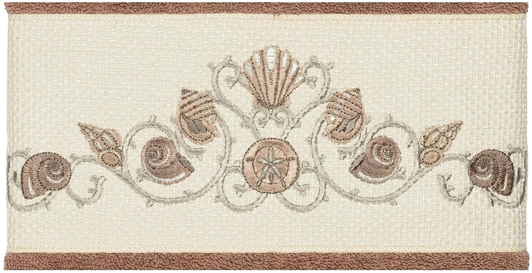 Turkish Cotton Shells Embroidered Latte Brown 3 Piece Towel Set Novelty Cloth - Diamond Home USA