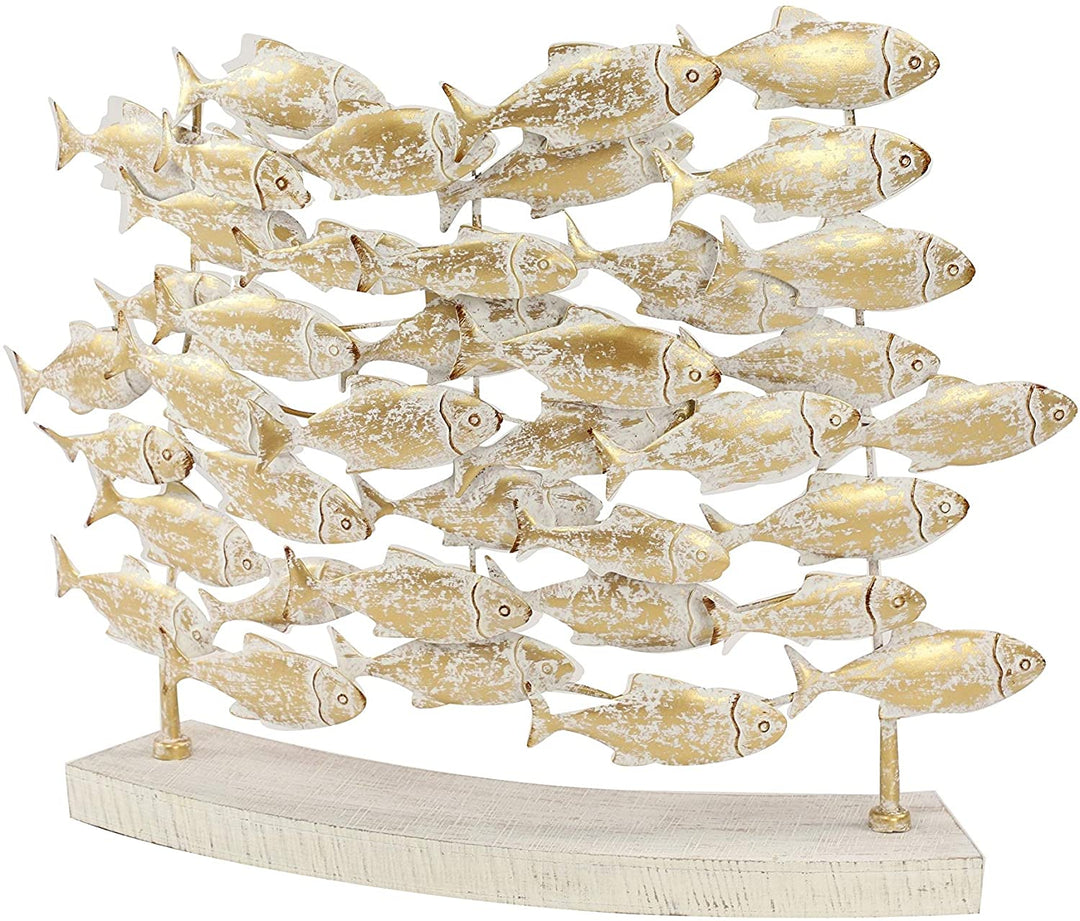 Coastal Carved Metal Fish Sculpture Table Decor Beige Iron - Diamond Home USA