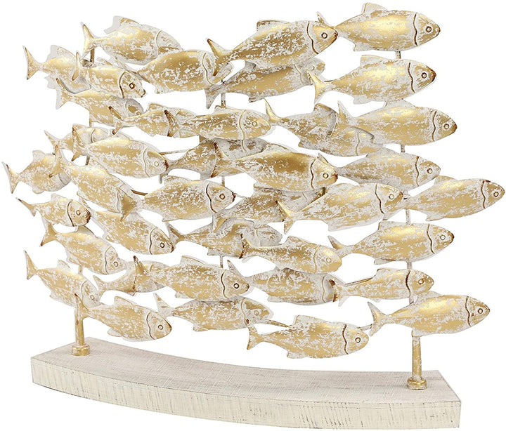 Coastal Carved Metal Fish Sculpture Table Decor Beige Iron - Diamond Home USA