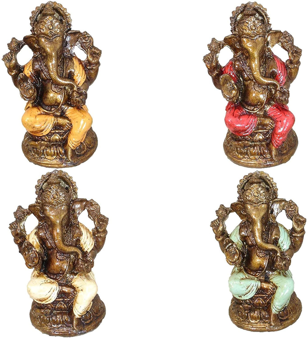 Miniature Ganesha Figurine Set Color Culture Polyresin Antique Handmade