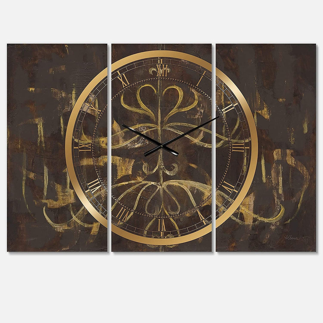 Glam Gold Chandelier' Glam 3 Panels Oversized Wall Clock 36 Wide X 28 High Panels Black Modern Contemporary Rectangular Steel Finish Battery - Diamond Home USA