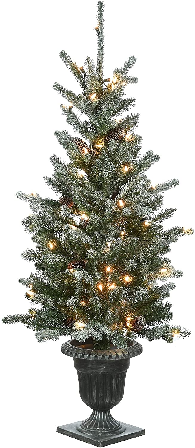 4 Ft Snowy Spruce Entrance Tree Clear Lights Green