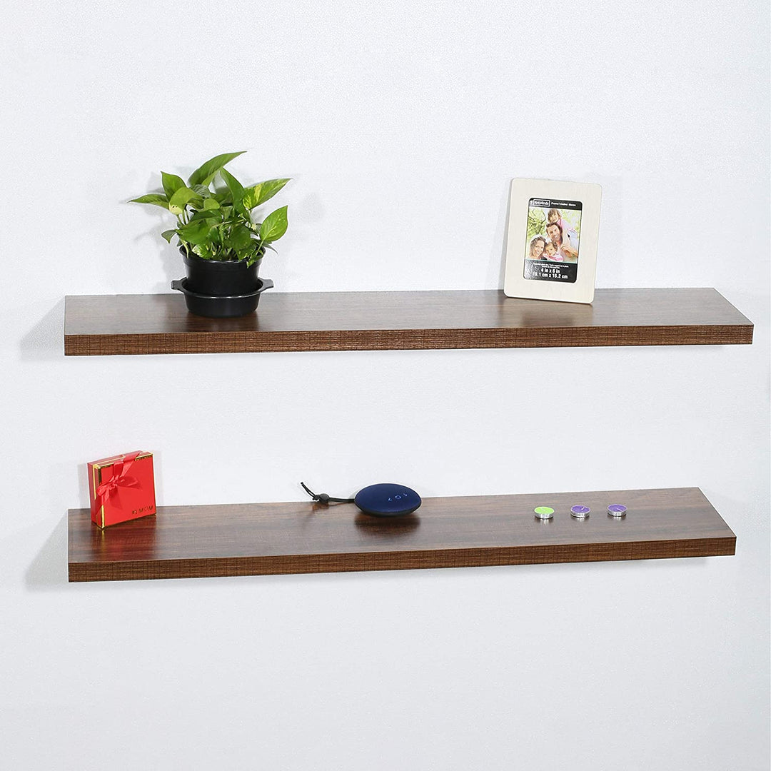 Set 2 Modern Contemporary Antique Walnut Floating Shelves 47 29 251 5 Inches Brown Mid Century MDF Wood Natural Finish - Diamond Home USA