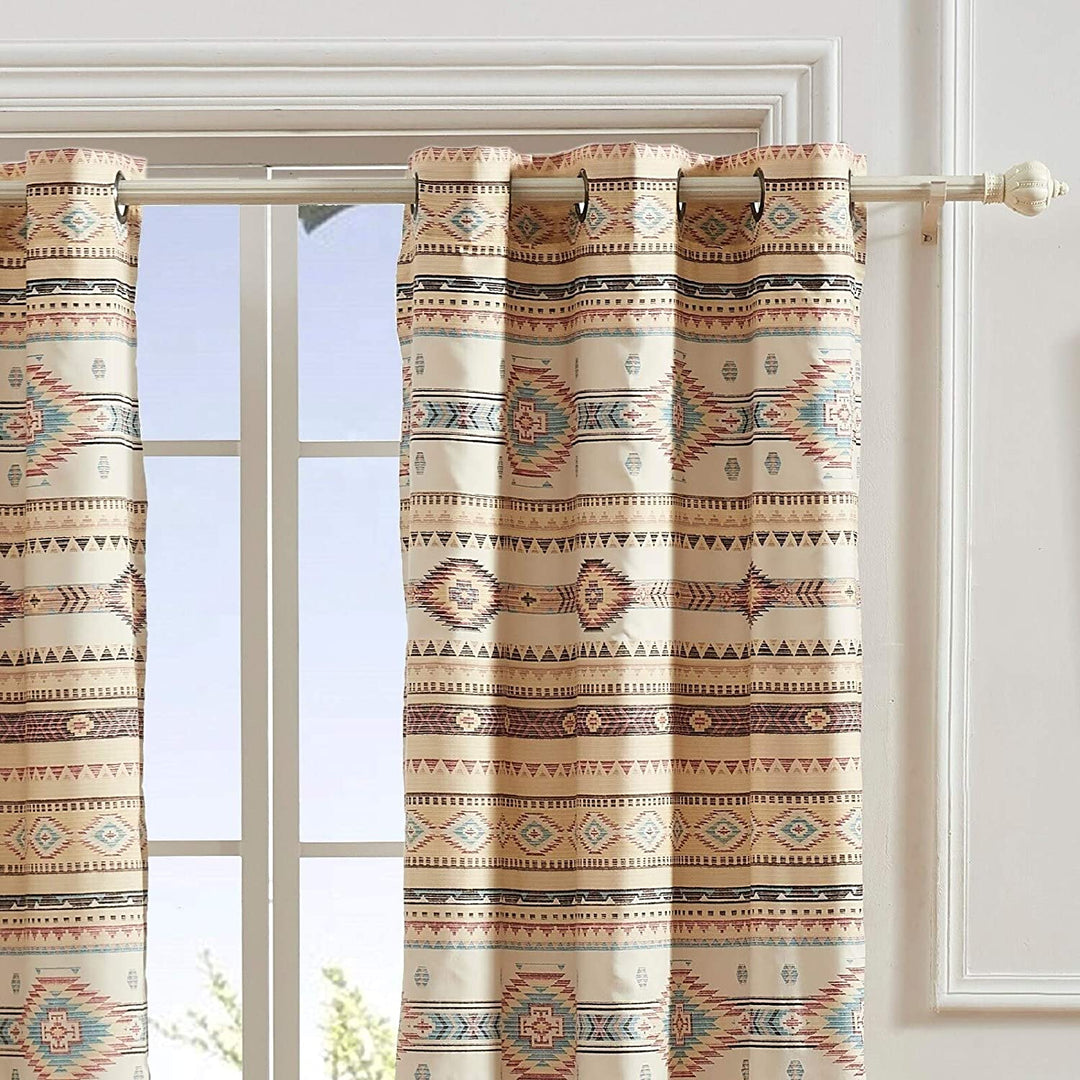 San Grommet top Curtain Panel Pair (Set 2) Beige Chevron Geometric Stripe Lake House Rustic Transitional Microfiber Lined - Diamond Home USA