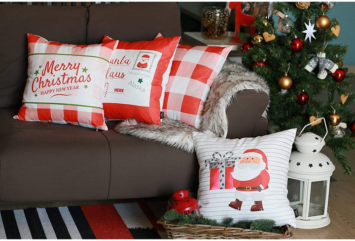 Merry Christmas Set 4 Throw Pillow Covers Gift 18"x18" Color Floral Modern Contemporary Polyester Three More Pillows Removable Cover - Diamond Home USA