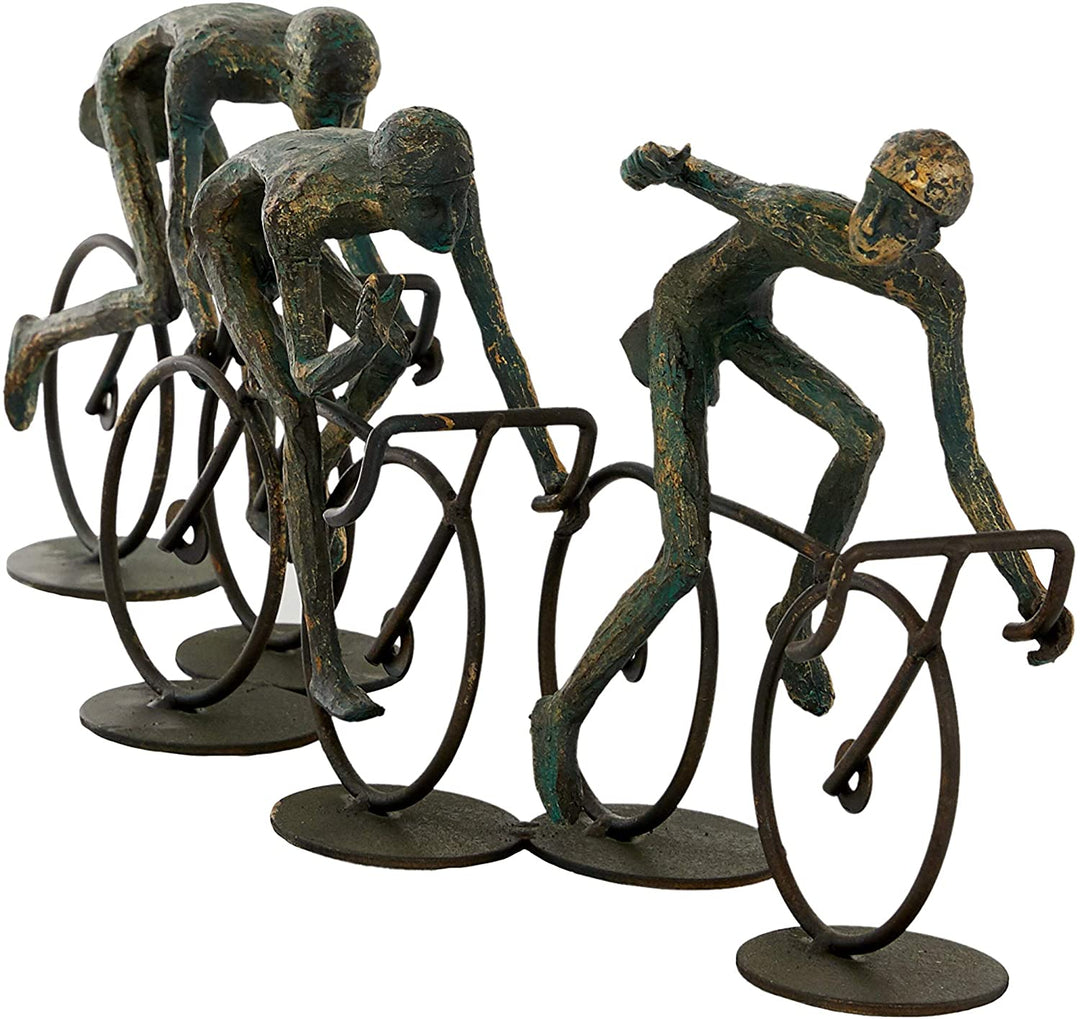 Distressed Bronze Finished Polystone Cyclist Sculpture 21" X 9" 20 X 5 8 Brown Resin - Diamond Home USA
