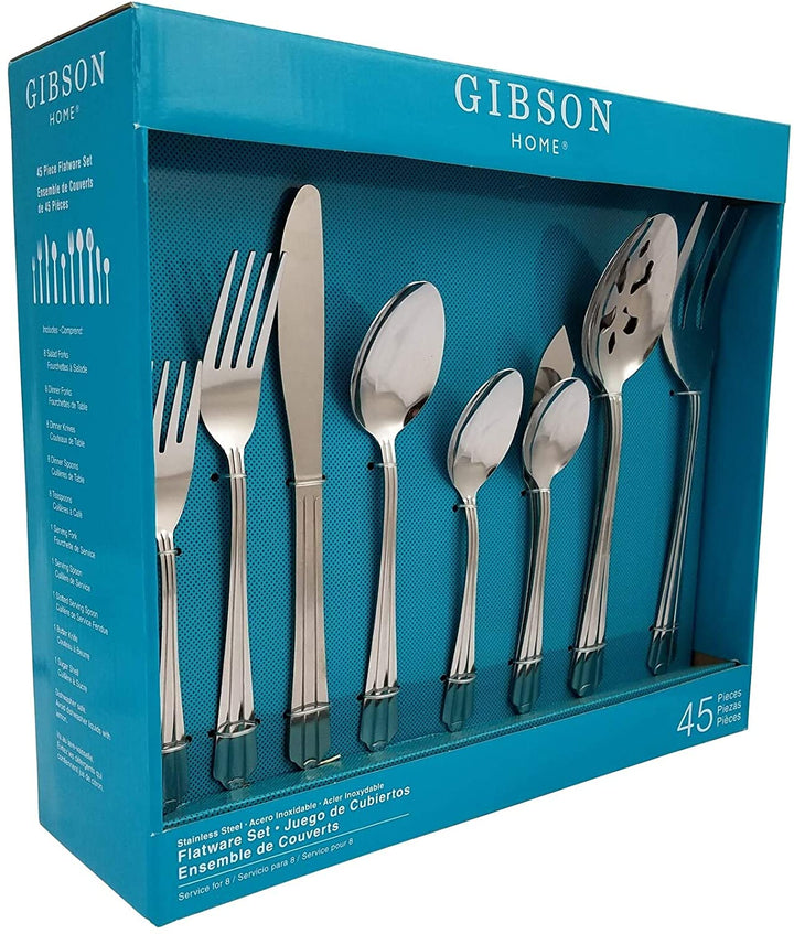 Classic 45 Piece Flatware Set Silver Stainless Steel - Diamond Home USA