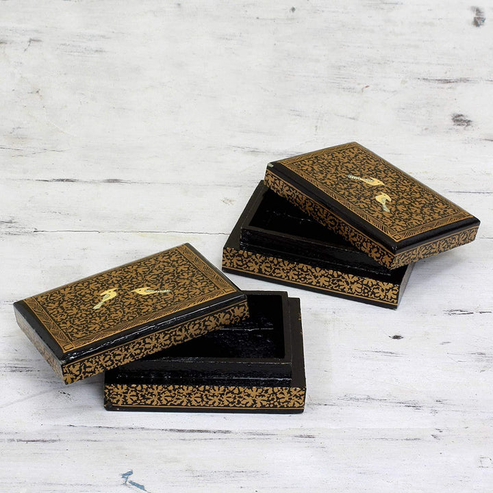 Handmade Whispers Gold Wood Decorative Mini Boxes (Pair) India 1 2" H X 3 9" W 3" D Country Antique - Diamond Home USA