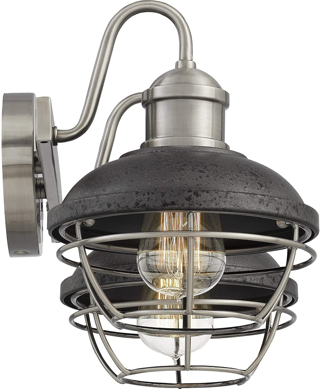 Antique Polished Nickel 2 Light Bath Light Black Silver Industrial Transitional Metal Steel Dimmable - Diamond Home USA