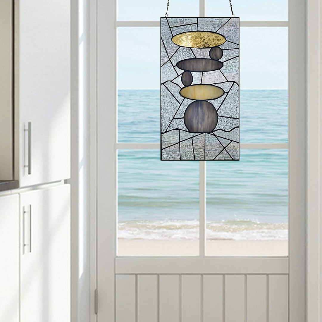 18" h Namaste Stained Glass Window Panel Grey Modern Contemporary Transitional Rectangular Nature Includes Hardware - Diamond Home USA