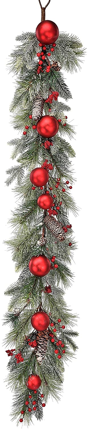 48" Frosted Pine Berry Ball Cone Garland Un lit - Diamond Home USA