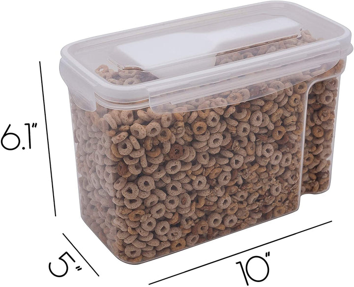 Kitchen Details Medium Size Airtight Cereal Container Scooper 10"x 5 1"x 6 5" Clear Plastic 3 Piece - Diamond Home USA
