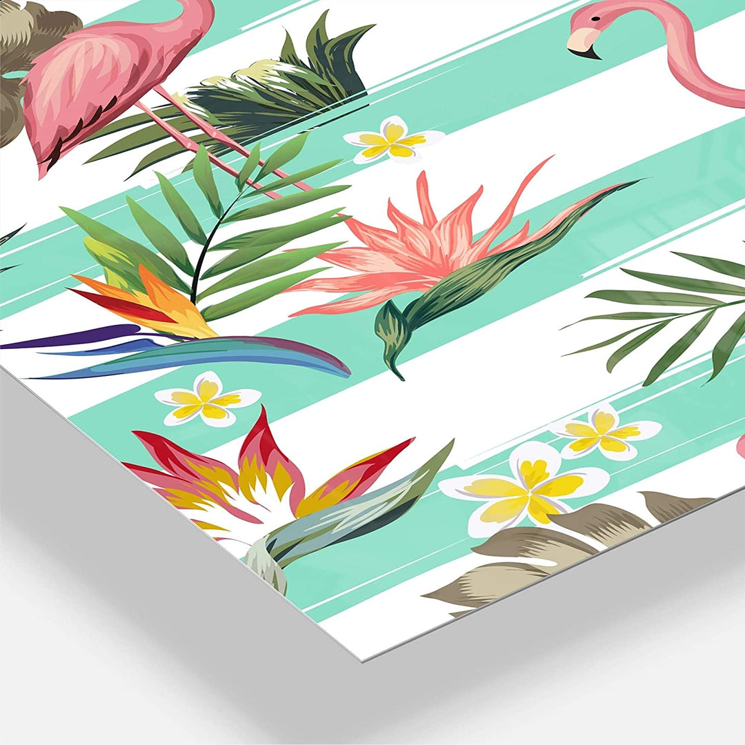 Tropical Botanicals Flowers Flamingo' Oversized Mid Century Wall Clock 3 Panels Blue Modern Contemporary Tropical Rectangular Steel Finish - Diamond Home USA