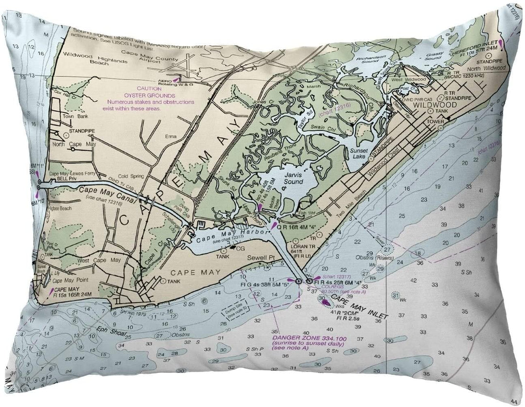 May Nj Nautical Map Noncorded Pillow 11x14 Color Graphic