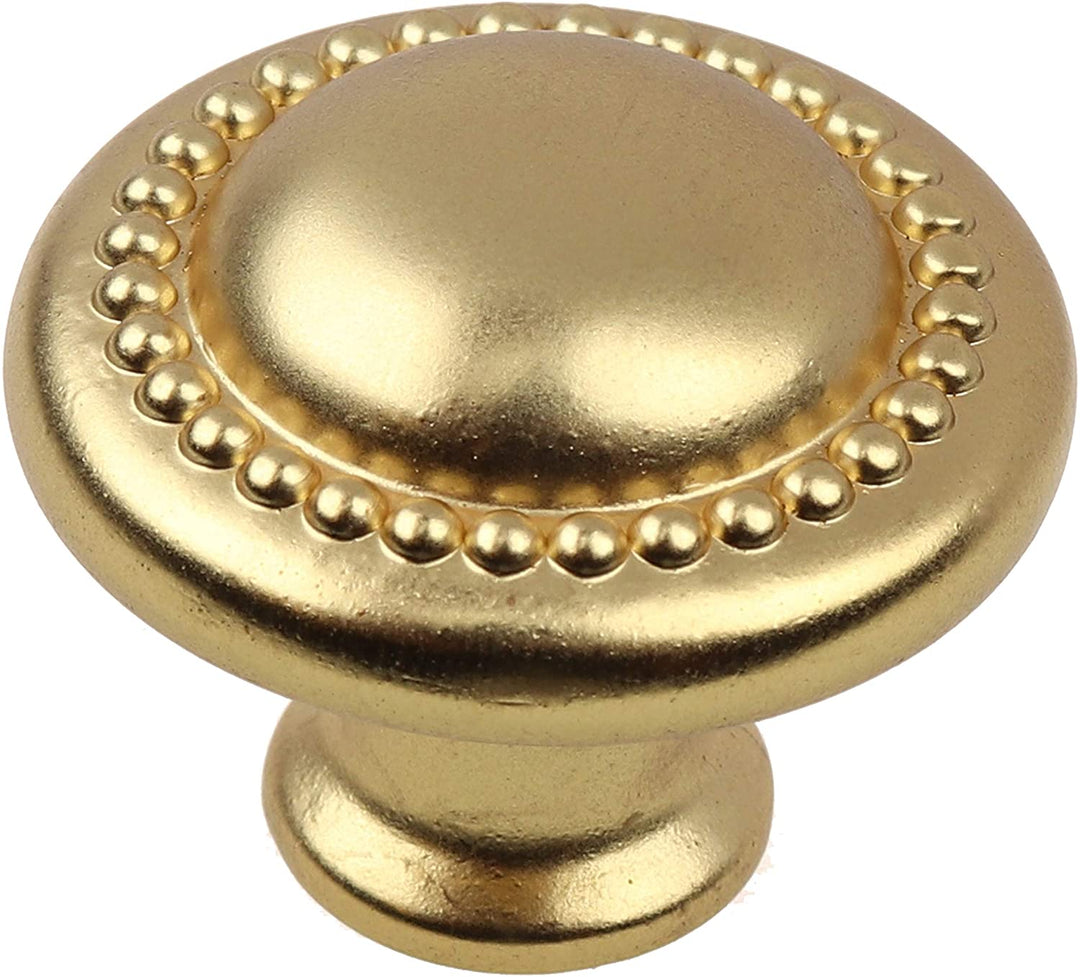 10 Pack 1 1/4 Gold Round Beaded Cabinet Knobs Brass