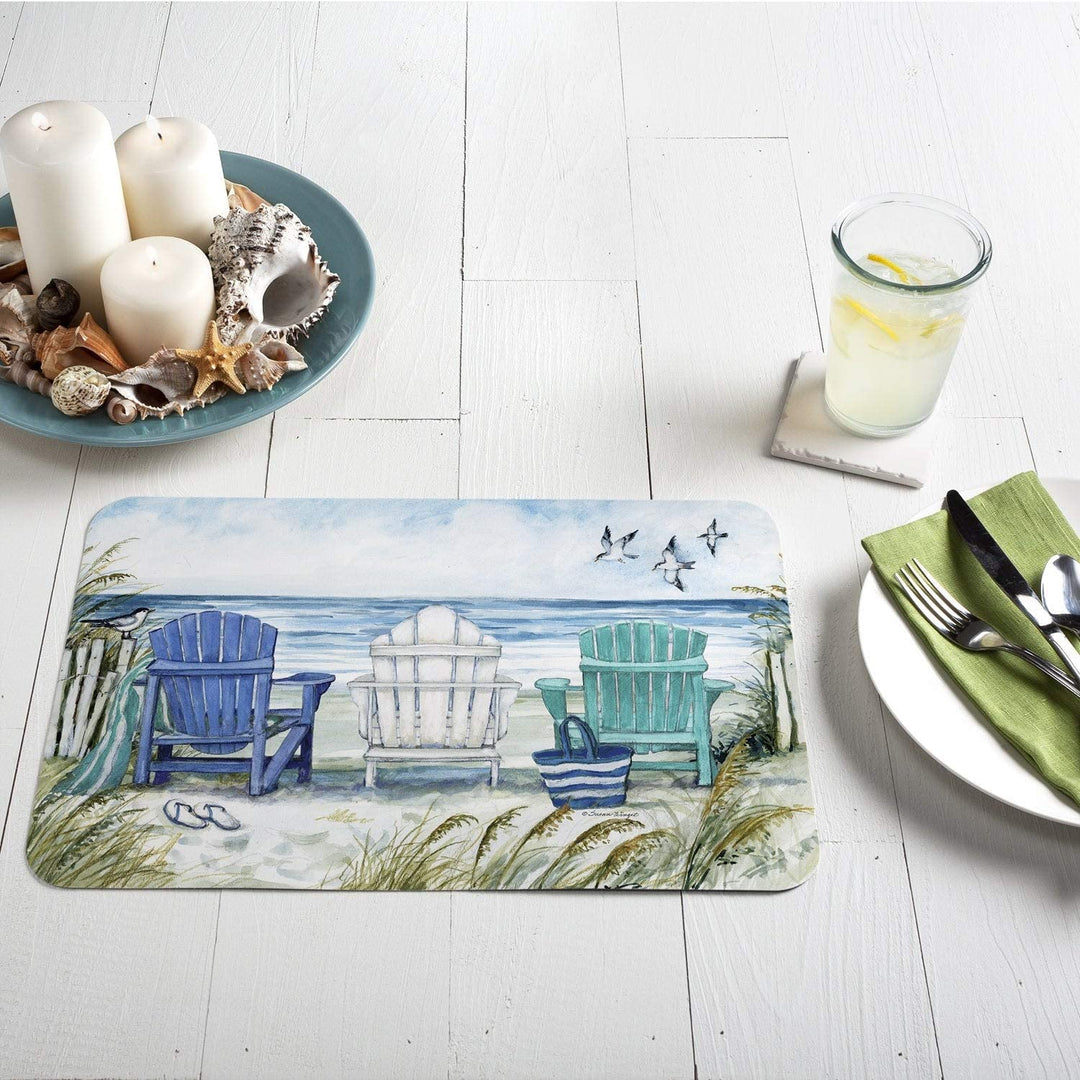 Wipe Clean Placemats Set 4 Chairs Sea Color Rectangle Plastic - Diamond Home USA