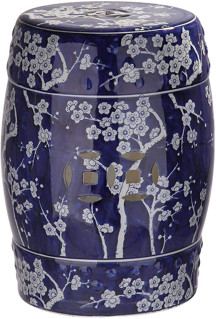 Midnight Kiss Blue Garden Stool Modern Contemporary Oriental Ceramic Handmade - Diamond Home USA