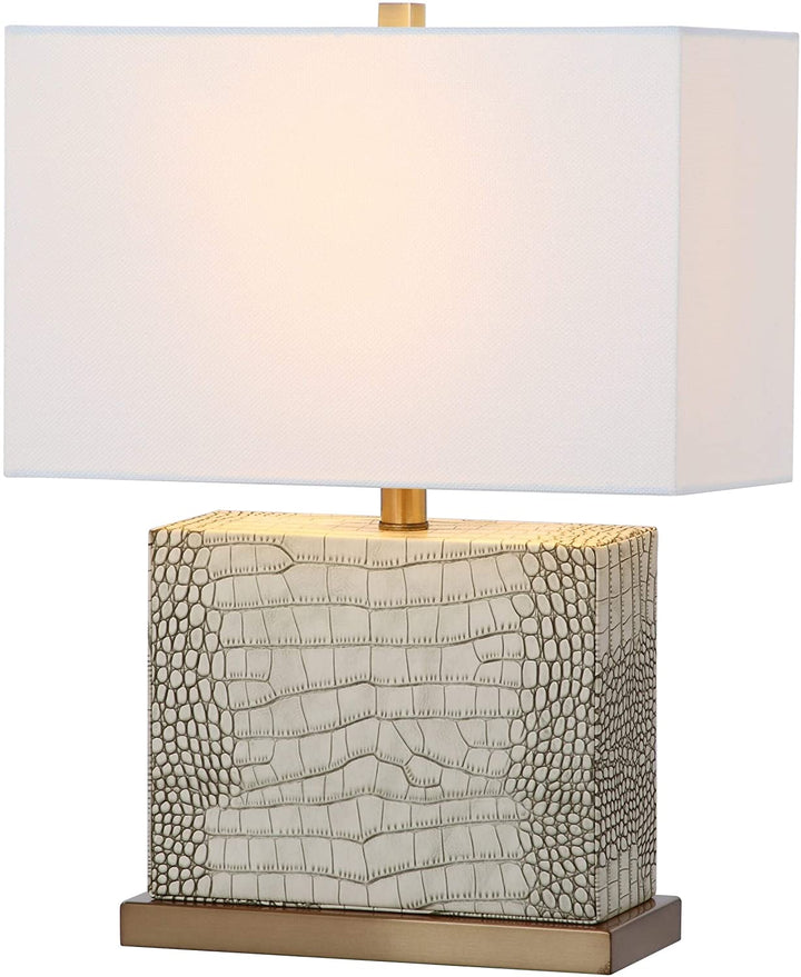 Lighting 21 inch Faux Alligator Cream Table Lamp Cream Modern Contemporary Transitional Gold Bulbs Included