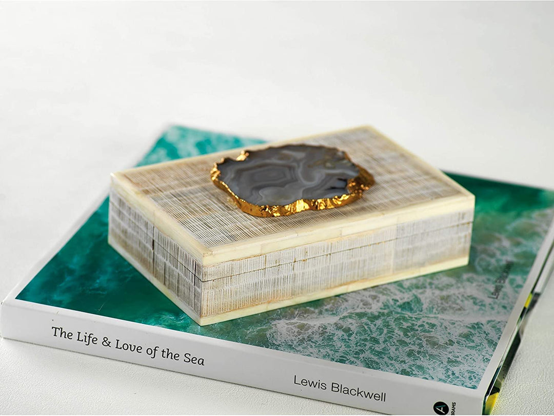 Chiseled Mango Wood Bone Decorative Box Stone Ivory Storage