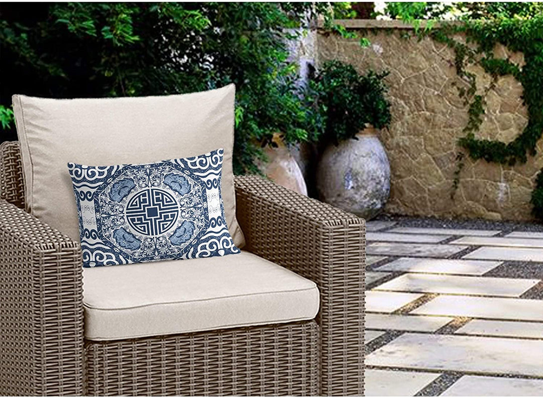 MISC Blue Indoor|Outdoor Lumbar Pillow by Designs 20x14 Blue Geometric Traditional Polyester Removable Cover