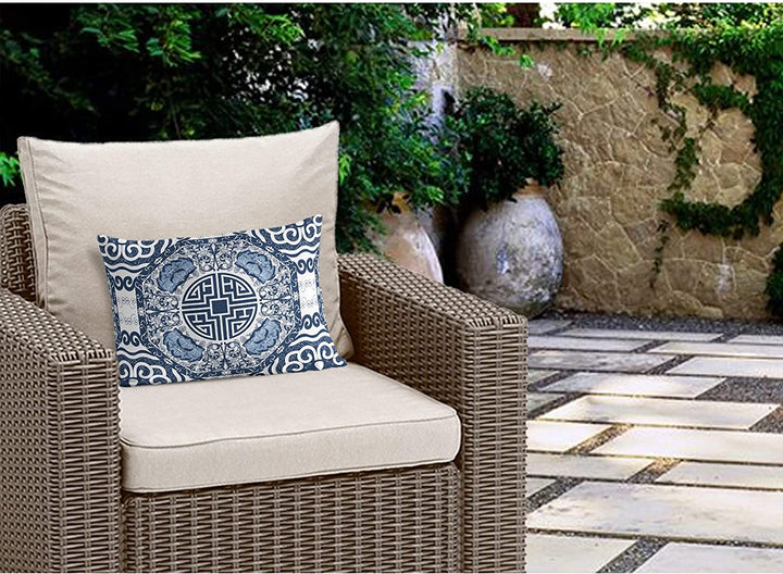 MISC Blue Indoor|Outdoor Lumbar Pillow by Designs 20x14 Blue Geometric Traditional Polyester Removable Cover