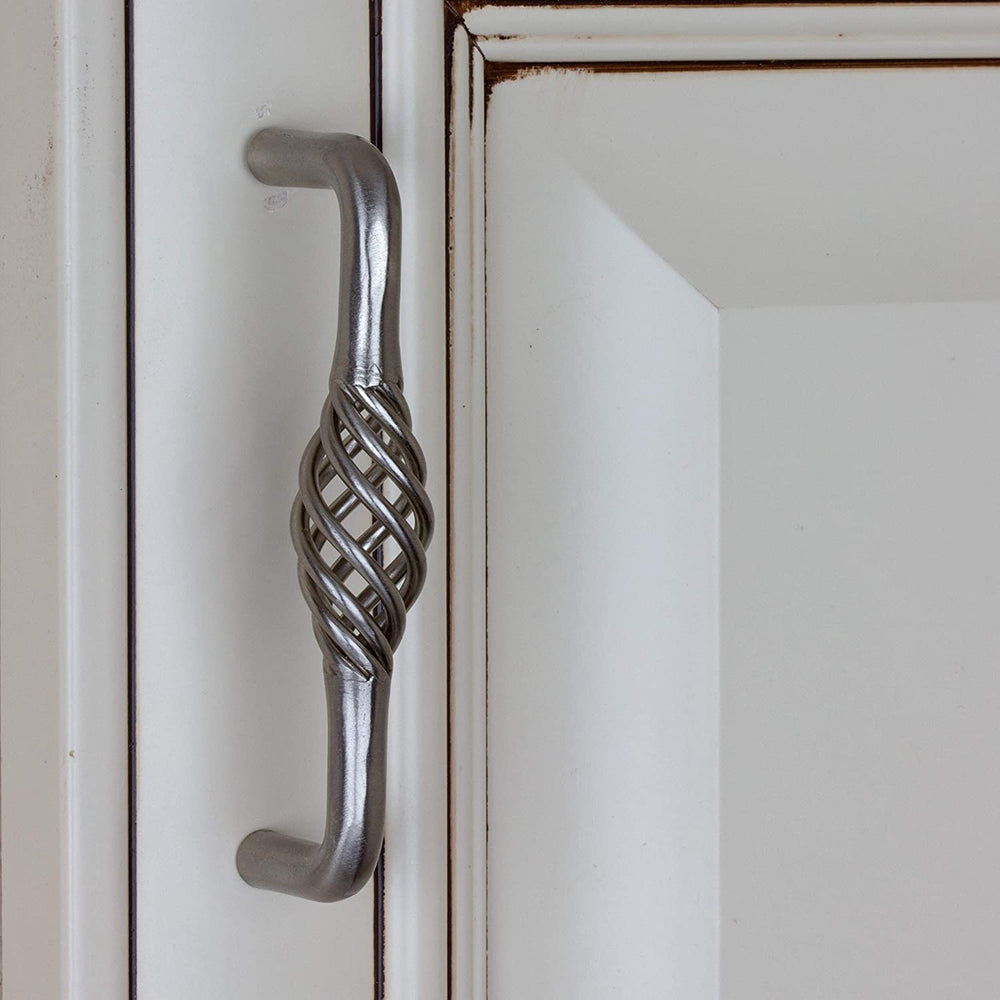 3 3/4 inch Screw Center Twisted Birdcage Cabinet Hardware Pull Satin Nickel (Pack 10) Silver Metal Finish - Diamond Home USA