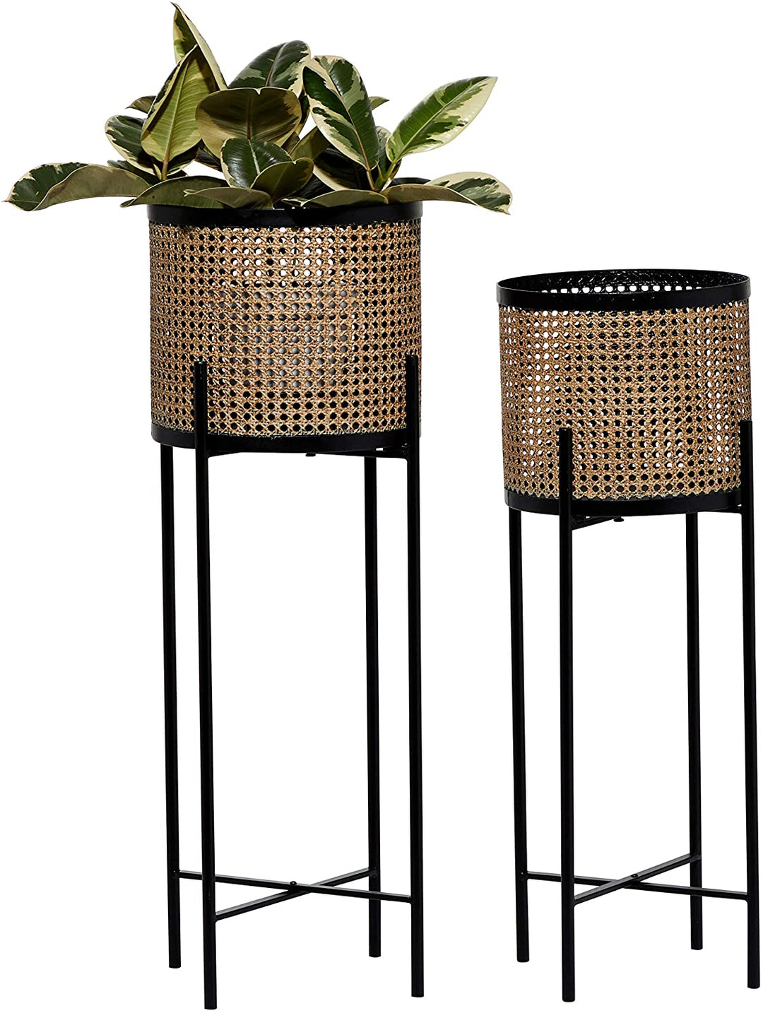 Metal Indoor Planters Stand Set 2 No Drainage Holes Brown