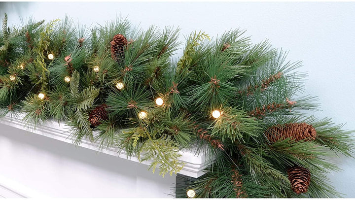 9' Mixed Mountain B/o Garland W/Warm White Led Lights - Diamond Home USA