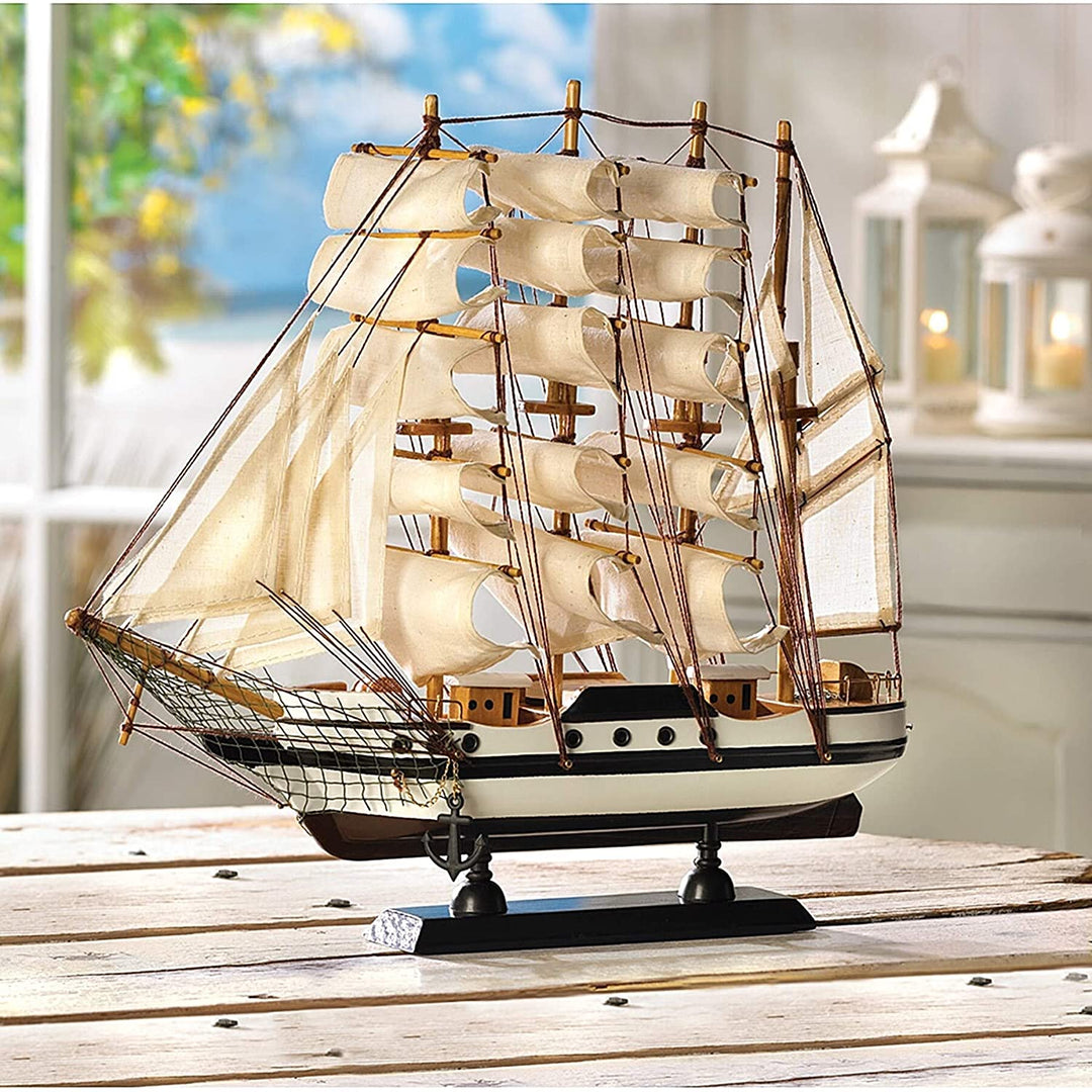 Wooden Boat Model Black Brown White Nautical Coastal