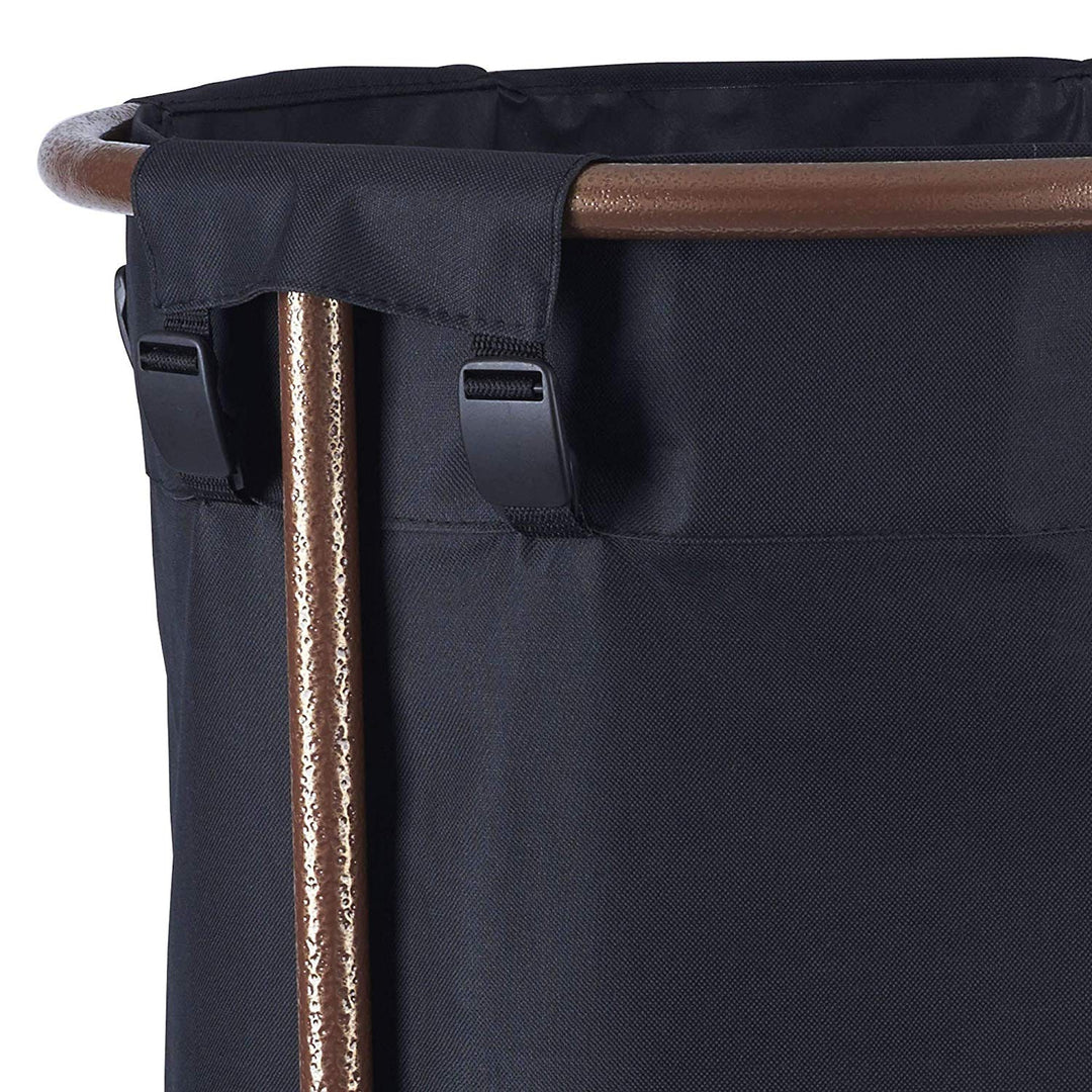 Black Copper Rolling Laundry Hamper Wheels Round Laundry Sorter Storage Cart Wheeled Laundry Basket Organizer Washing Bag Bin Bronze Plastic Metal