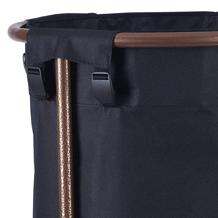Black Copper Rolling Laundry Hamper Wheels Round Laundry Sorter Storage Cart Wheeled Laundry Basket Organizer Washing Bag Bin Bronze Plastic Metal