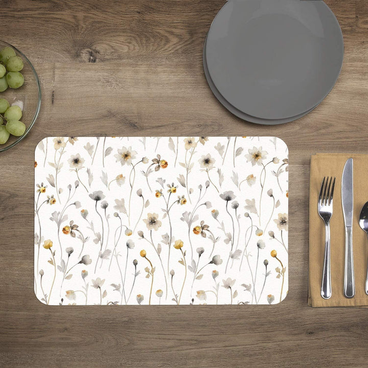 Wipe Clean Placemats Set 4 Fields Gold Color Rectangle Plastic - Diamond Home USA