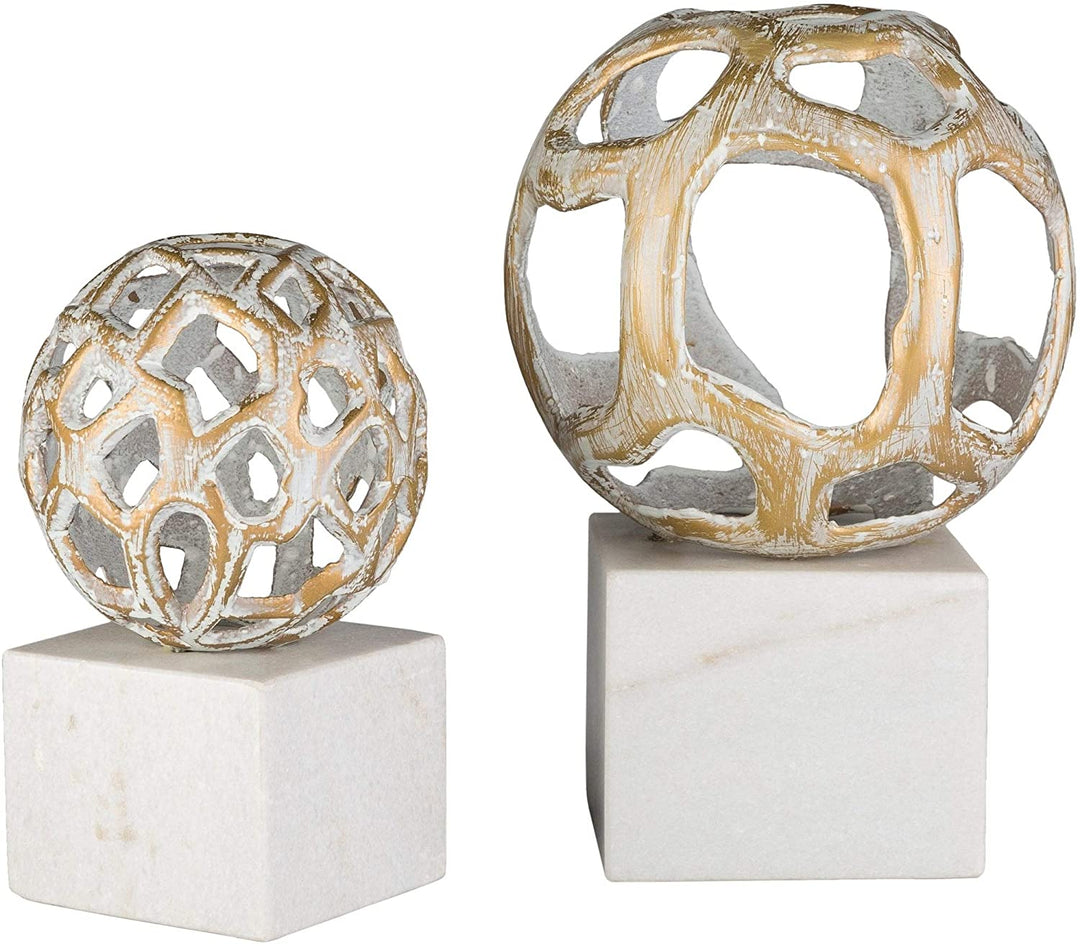 White Marble Transitional 8" Decorative Sculpture Gold Architectural Culture Metal Antique - Diamond Home USA