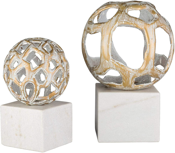 White Marble Transitional 8" Decorative Sculpture Gold Architectural Culture Metal Antique - Diamond Home USA
