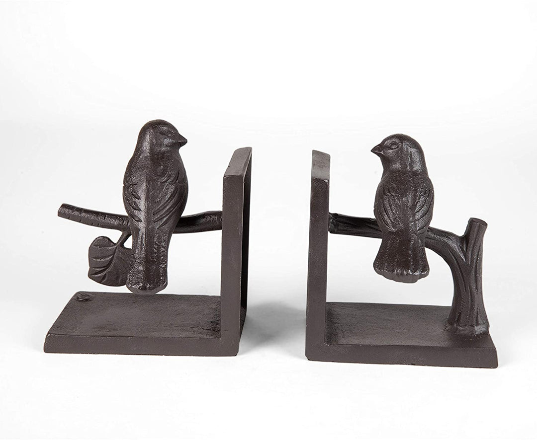 Birds Branch Cast Iron Bookend Set Brown Matte Handmade - Diamond Home USA