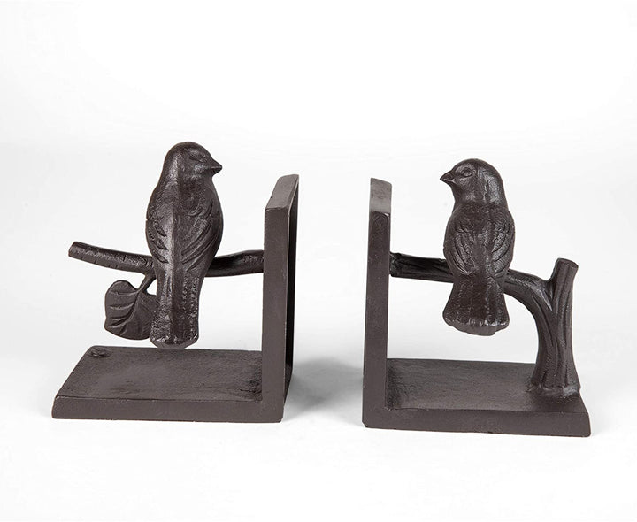 Birds Branch Cast Iron Bookend Set Brown Matte Handmade - Diamond Home USA