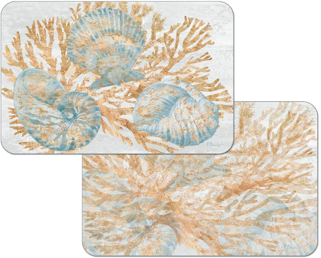 Wipe Clean Placemats Set 4 Shimmering Shells Color Rectangle