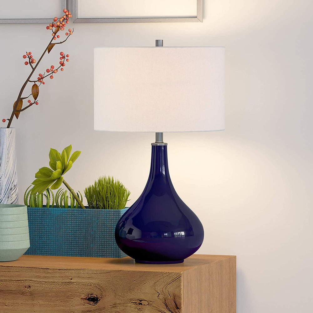 Table Lamp Linen Shade Navy Blue Glam Nautical Coastal - Diamond Home USA