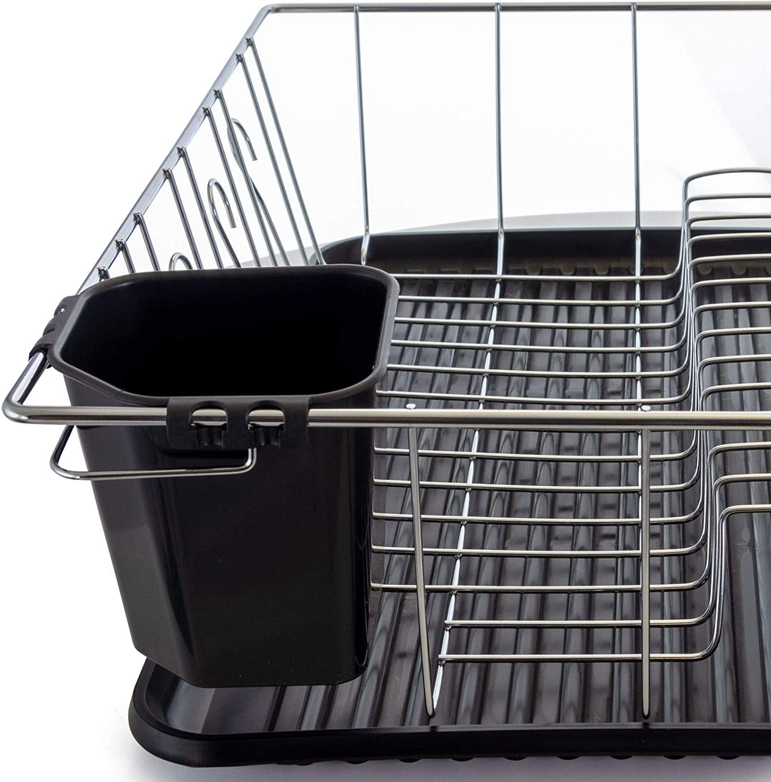 22 Inch Chrome Dish Rack Black Draining Tray Stainless Steel Finish - Diamond Home USA