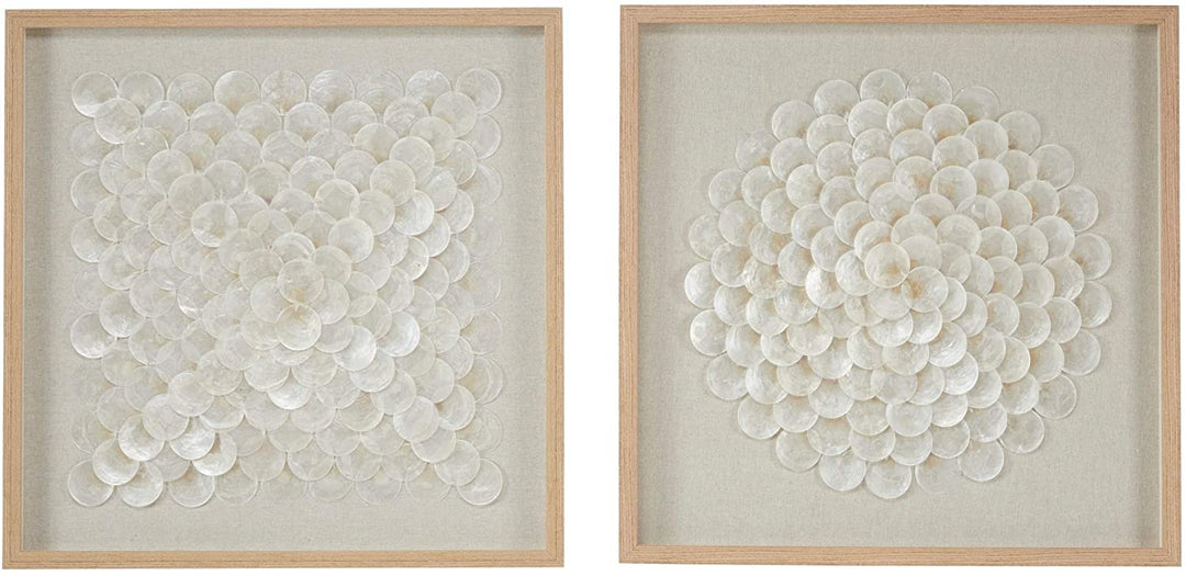23 5" Square Natural White Shell Shadow Boxes Coastal Wall Art Set 2 24 X 1 Brown Nautical Wool - Diamond Home USA