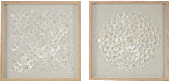 23 5" Square Natural White Shell Shadow Boxes Coastal Wall Art Set 2 24 X 1 Brown Nautical Wool - Diamond Home USA