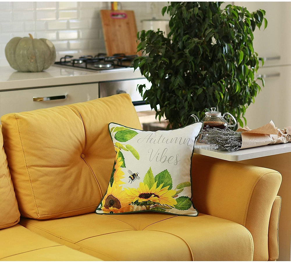MISC Sunflower Throw Pillow Cover Home Decor 18"x18" Cream Nature Country Polyester Removable
