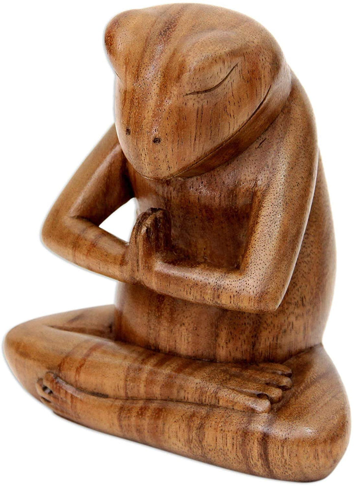 MISC Handmade Wood Sculpture 'Asana Pose Yoga Frog' (Indonesia) Brown