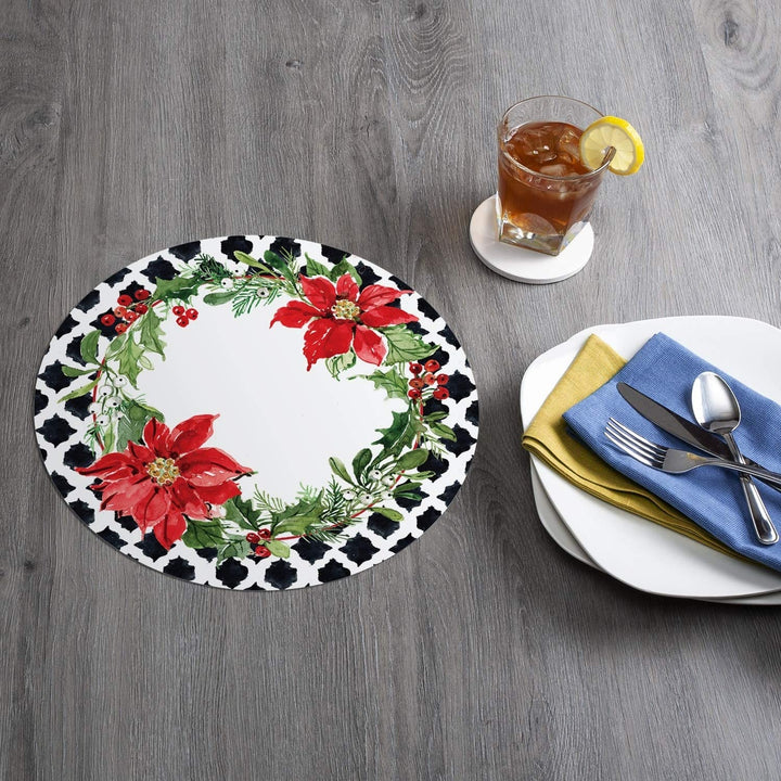 Wipe Clean Round Shaped Placemats Set 4 Cardinal Greenery Color Plastic - Diamond Home USA